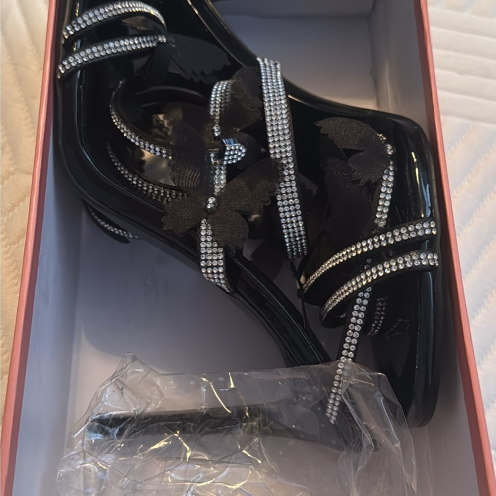 Black Rhinestone Strappy Heels